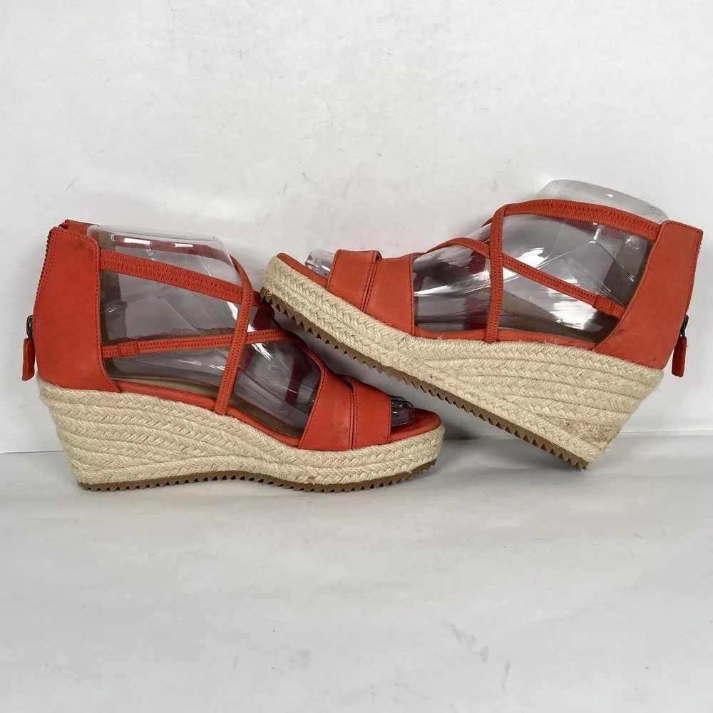 Eileen Fisher Shoes Womens Size 6 Red Nubuck Espadrille Wedge Sandals Strappy